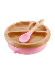 Avanchy Bamboo Suction Classic Plate and Spoon, Brown/Pink