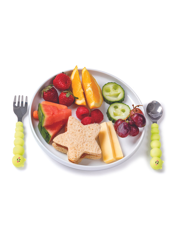 Melii Silicone Caterpillar Spoon & Fork Set, Green