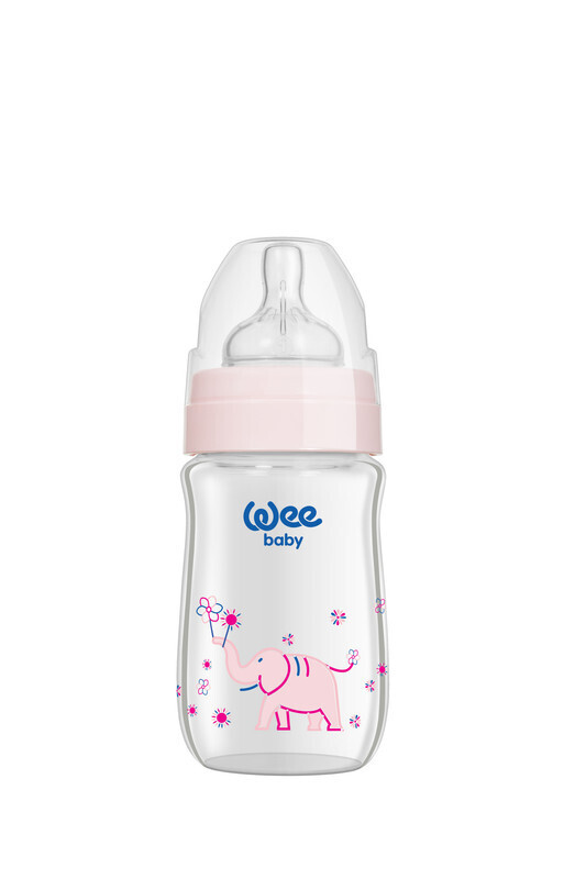 Wee Baby Patterned Classical Plus Wide Neck Glass Baby Feeding Bottle, 0-6 Months, 180ml, Assorted Colour