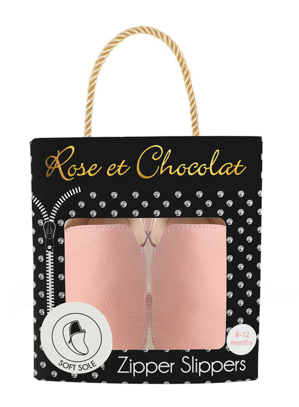 Rose et Chocolat Soft Soles Zipper Slippers, 6-12 Months, Pink Rose