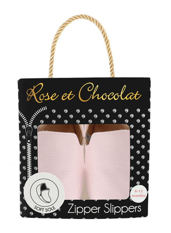 Rose et Chocolat Soft Soles Zipper Slippers, 6-12 Months, Light Pink