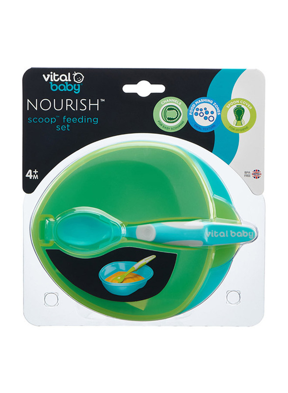 Vital Baby Nourish Scoop Feeding Set, 3-Piece, Green/Blue