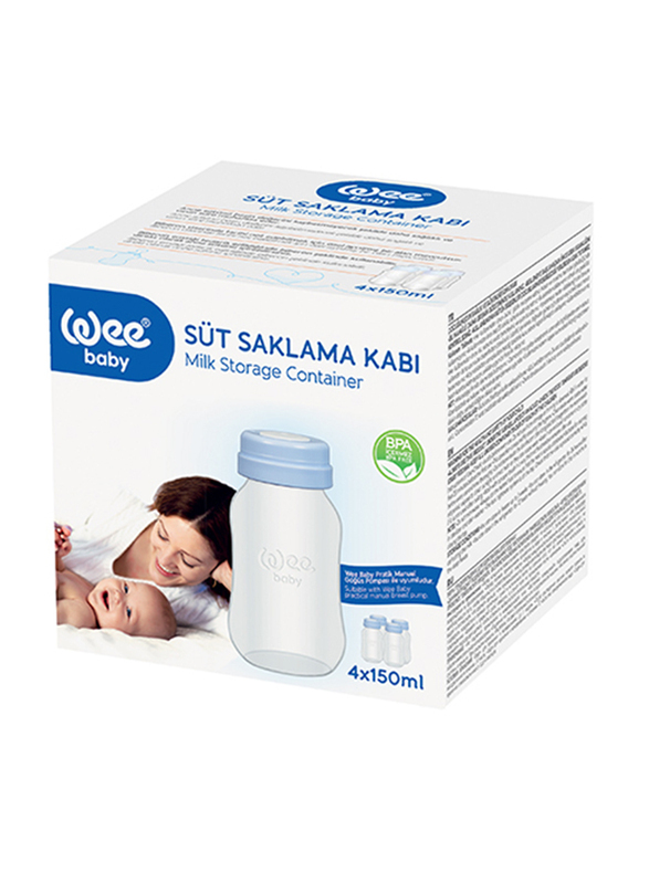 Wee Baby Milk Container, 6+ Months, 4 x 150ml, Clear