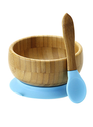 Avanchy Bamboo Stay Put Suction Bowl and Spoon, Blue