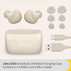 Jabra Elite 5 Wireless In-Ear Noise Cancelling Earbuds with 6-Mic Call Technology, Beige