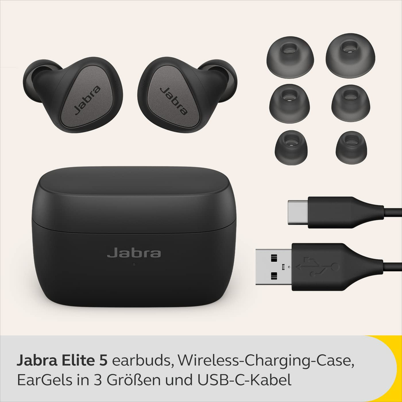 Jabra Elite 5 Wireless In-Ear Noise Cancelling Earbuds with 6-Mic Call Technology, Black