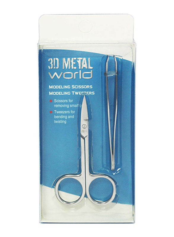 3D Metal Scissor & Tweezer, Silver