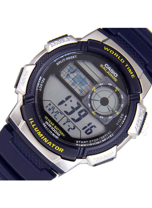 Casio Youth Series Digital Watch for Men with Resin Band, Water Resistant, AE-1000W-2AV, Blue-Black