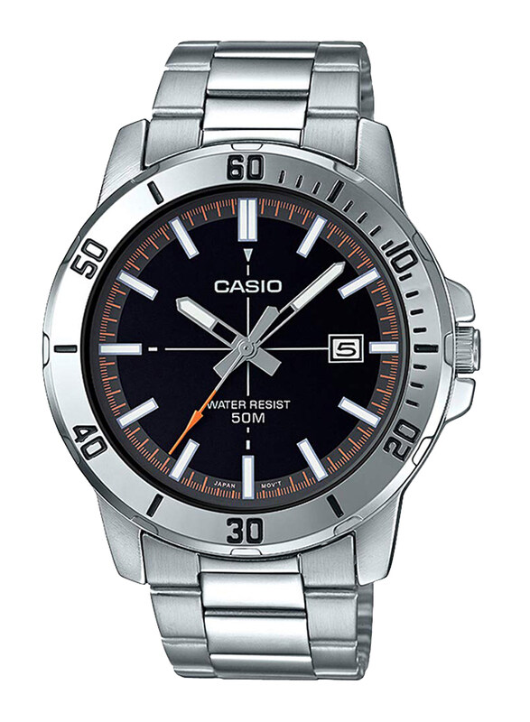 

Casio Enticer Analog Watch for Men with Stainless Steel Band, Water Resistant, MTP-VD01D-1E2VUDF, Silver-Black/Brown