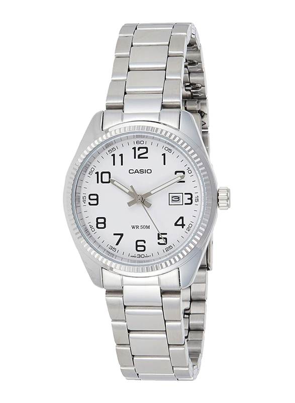 Casio Analog Watch for Women with Stainless Steel Band, Water Resistant, LTP-1302D-7BV, Silver-White