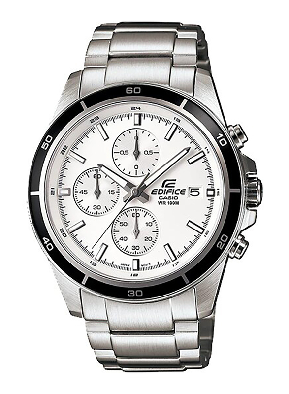 Casio Edifice Analog Watch for Men with Stainless Steel Band, Water Resistance and Chronograph, EFR526D-7AV, Silver-White