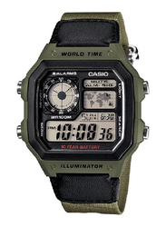 Casio Classic Digital Watch for Men with Nylon Band, Water Resistant, AE-1200WHB-3B, Green-Black