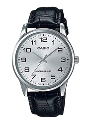 Casio Enticer Analog Watch for Men with Leather Band, Water Resistant, MTP-V001L-7B, Black-Silver