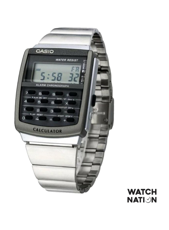 Casio Digital Watch for Men with Stainless Steel Band, Water Resistant, CA-506-1DF, Silver-Black