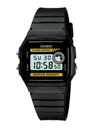 Casio Vintage Digital Watch for Men with Resin Band, Water Resistant, F-94WA-9DG, Black-Yellow/Black
