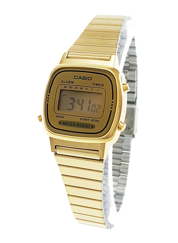 Casio Vintage Digital Watch for Women with Stainless Steel Band, Water Resistant, LA670WGA-9D, Gold