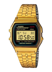 Casio Vintage Digital Watch for Women with Stainless Steel Band, Water Resistant and LED Light, A159WGEA-1, Gold-Black