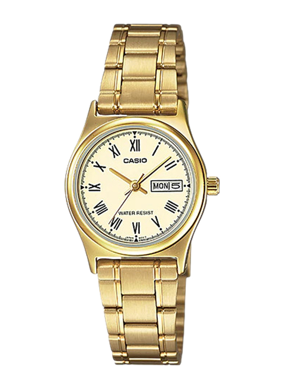Casio Analog Watch for Women with Stainless Steel Band, Water Resistant, LTP-V006G-9BUDF, Gold-White
