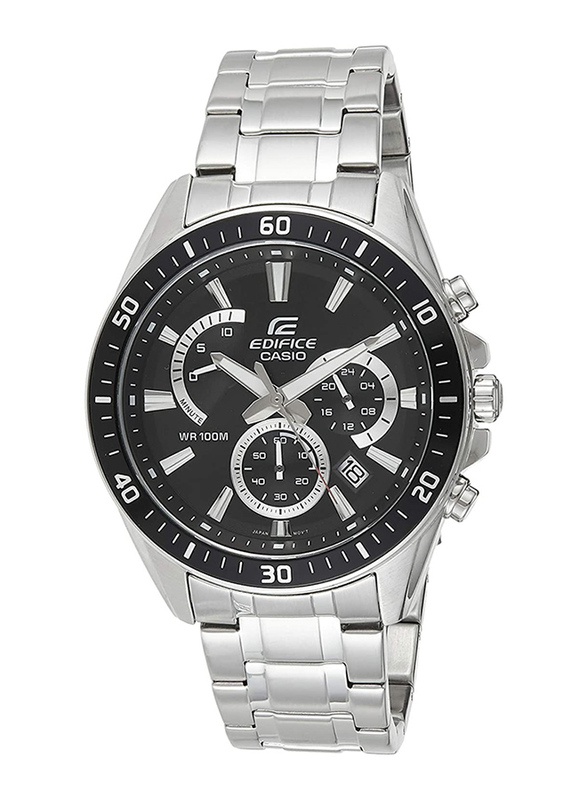 Casio Edifice Analog Watch for Men with Stainless Steel Band, Water Resistant with Chronograph, EFR-552D-1AVUDF, Silver-Black/Silver