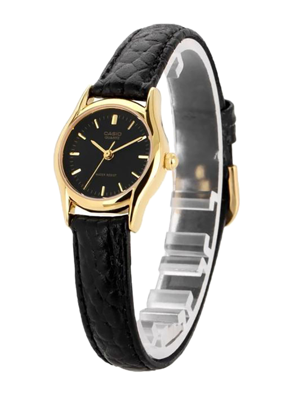 Casio Enticer Analog Quartz Watch for Women with Leather Band, Water Resistant, LTP-1094Q-1ARDF, Black-Gold/Black