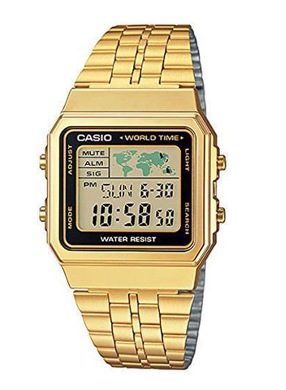 Casio Vintage Digital Quartz Watch for Men with Stainless Steel Band, Water Resistant, A500WGA-1D, Gold-Black/Grey