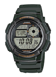 Casio Youth Series Digital Watch for Men with Resin Band, Water Resistant, AE-1000W-3A, Green-Black