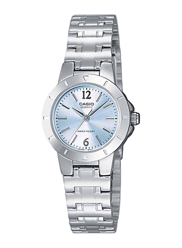 Casio Analog Quartz Watch for Women with Stainless Steel Band, Water Resistant, LTP-1177A-2ADF, Silver-Blue