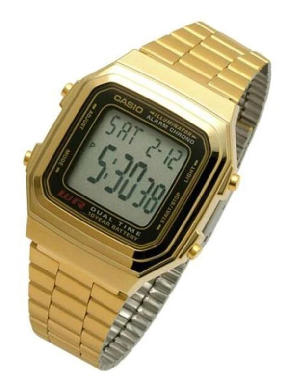 Casio Vintage Digital Watch for Men with Stainless Steel Band, Water Resistant, A-178WGA-1A, Gold-Black/Grey