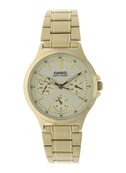 Casio Analog Women Watch with Stainless Steel Band, Water Resistant and Chronograph, LTP-V300G-9AUDF, Gold-Off White