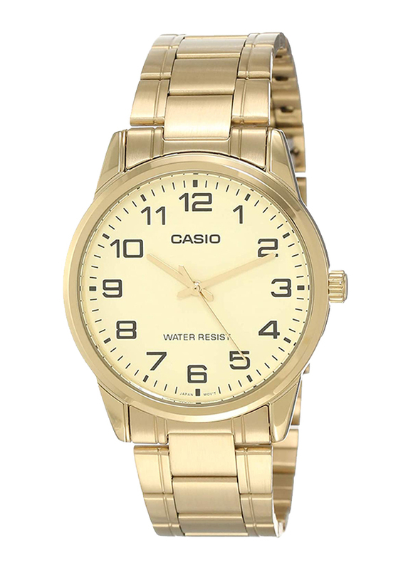 Casio Enticer Analog Watch for Men with Stainless Steel Band, Water Resistant, MTP-V001G-9B, Gold