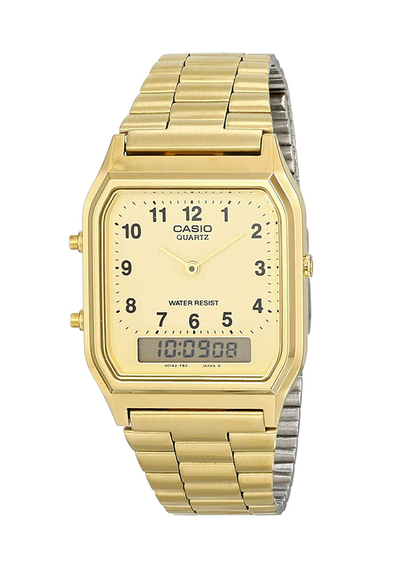 Casio Analog/Digital Quartz Watch for Men with Stainless Steel Band, Water Resistant, AQ-230GA-9D, Gold