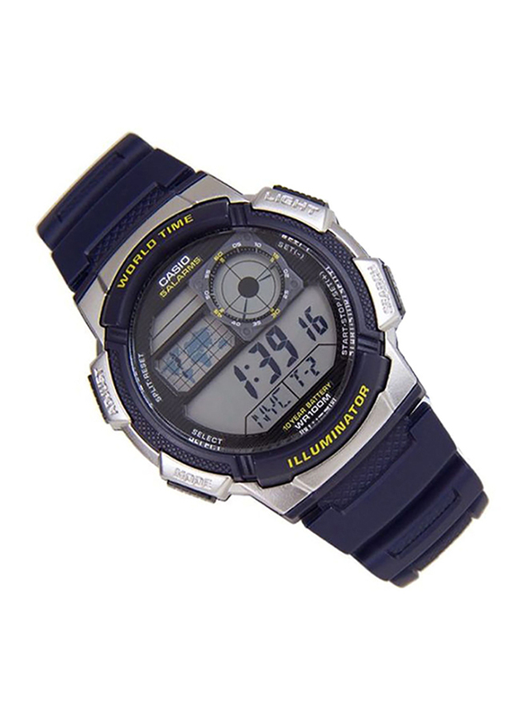 Casio Youth Series Digital Watch for Men with Resin Band, Water Resistant, AE-1000W-2AV, Blue-Black