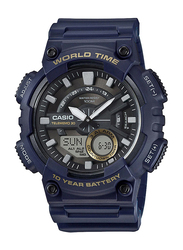 Casio Youth Series Analog/Digital Quartz Watch for Men with Resin Band, Water Resistant, AEQ-110W-2AVDF, Blue-Black