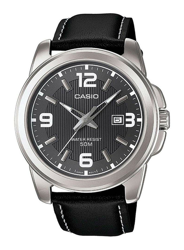 Casio Enticer Analog Watch for Men with Leather Band, Water Resistant, MTP-1314L-8AVDF, Black