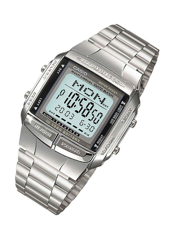 Casio Data Bank Digital Watch for Men with Stainless Steel Band, Water Resistant, DB-360-1ASDF, Silver-Grey