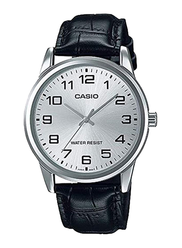 

Casio Enticer Analog Watch for Men with Leather Band, Water Resistant, MTP-V001L-7B, Black-Silver