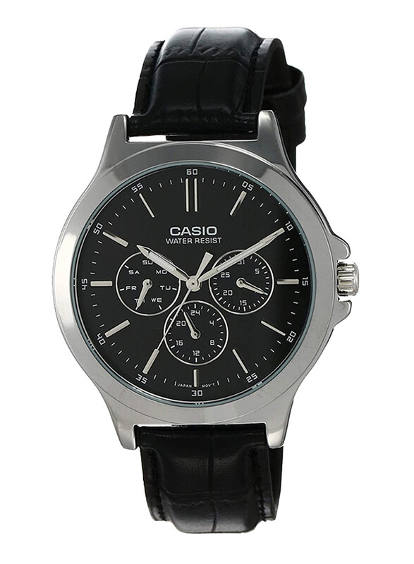 

Casio Analog Watch for Men with Leather Band, Water Resistant and Chronograph, MTP-V300L-1AUDF, Black