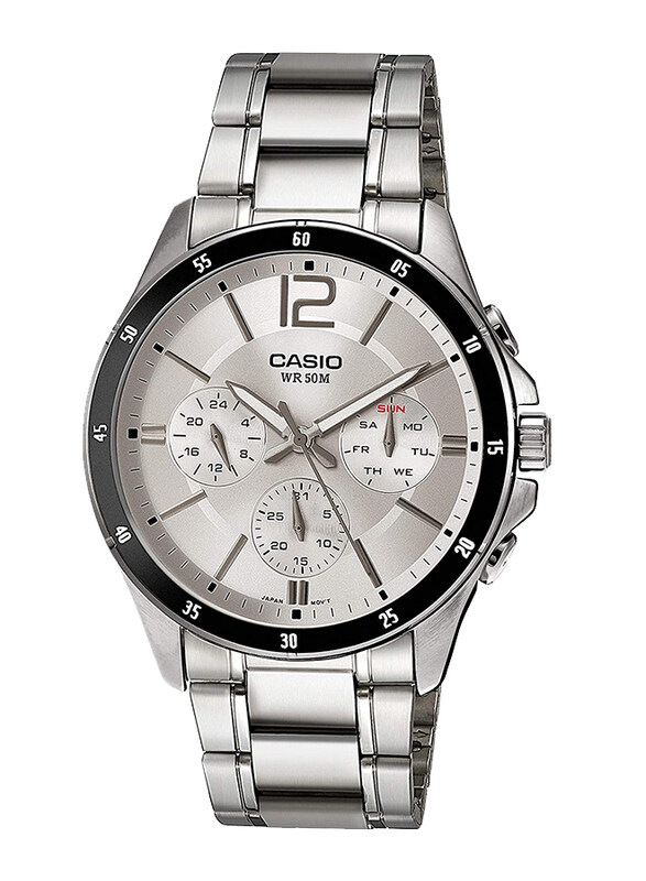 

Casio Enticer Analog Watch for Men with Stainless Steel Band, Water Resistant with Chronograph, MTP-1374D-7A, Silver