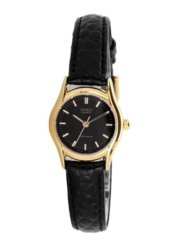 Casio Enticer Analog Quartz Watch for Women with Leather Band, Water Resistant, LTP-1094Q-1ARDF, Black-Gold/Black