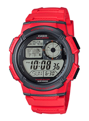Casio Youth Series Digital Watch for Men with Resin Band, Water Resistant, AE-1000W-4AVDF, Red-Black
