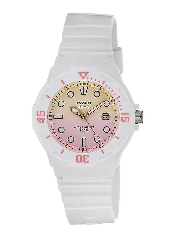 Casio Youth Analog Quartz Watch for Women with Resin Band, Water Resistant, LRW-200H-4E2, White-Pink/Yellow