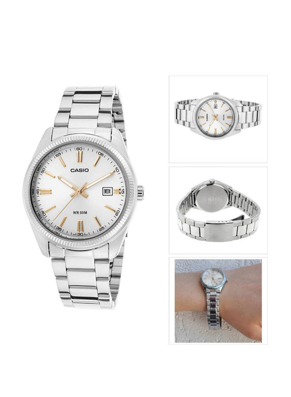 Casio Enticer Analog Watch for Women with Stainless Steel Band, Water Resistant, LTP-1302D-7A2DF, Silver-Gold/Silver