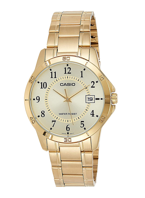 Casio Analog Dress Watch for Men with Stainless Steel Band, Water Resistance, MTP-V004G-9B, Gold