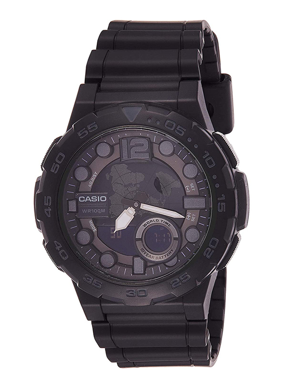 Casio Youth Series Analog/Digital Watch for Men with Resin Band, Water Resistant, AEQ-100W-1BVDF, Black