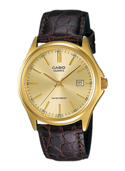 Casio Enticer Analog Watch for Men with Leather Band, Water Resistant, MTP-1183Q-9A, Brown-Gold