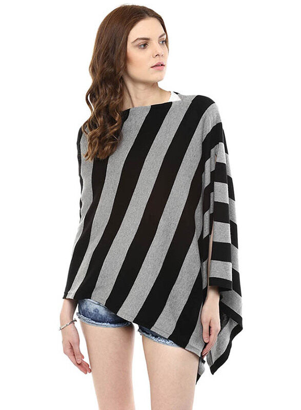 

Pluchi Knitted Hannah Fashion Maternity Poncho for Women, Black/Grey