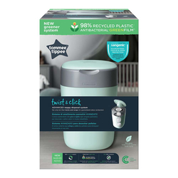 Tommee Tippee Twist and Click Advanced Nappy Bin with Refill Cassette with Sustainably Sourced Antibacterial GREENFILM, 1 Pieces, Green