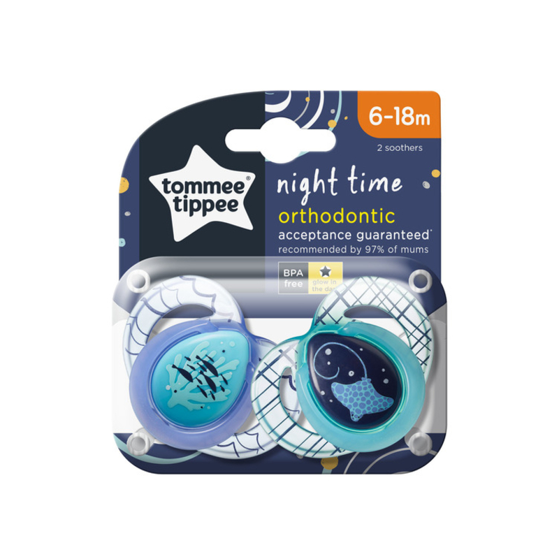 Tommee Tippee Night Time Soother, 2 Piece, Blue