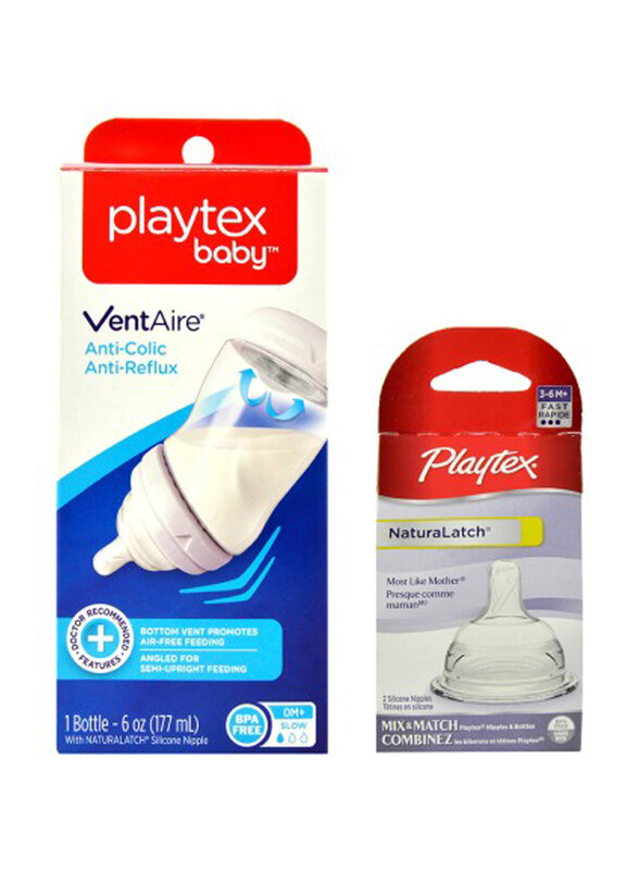 

Playtex VentAire Bottle with NaturaLatch Nipple, 6oz, 2 Pieces, Clear
