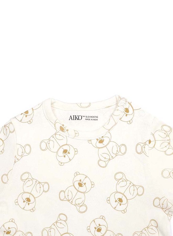 Aiko Infants Bear Print T-Shirt & Pyjama Set, 2 Piece, 18-24 Months, White